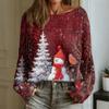 Women's Fashion Round Neck Long Sleeve Christmas Print Casual Pullover Sweater Top