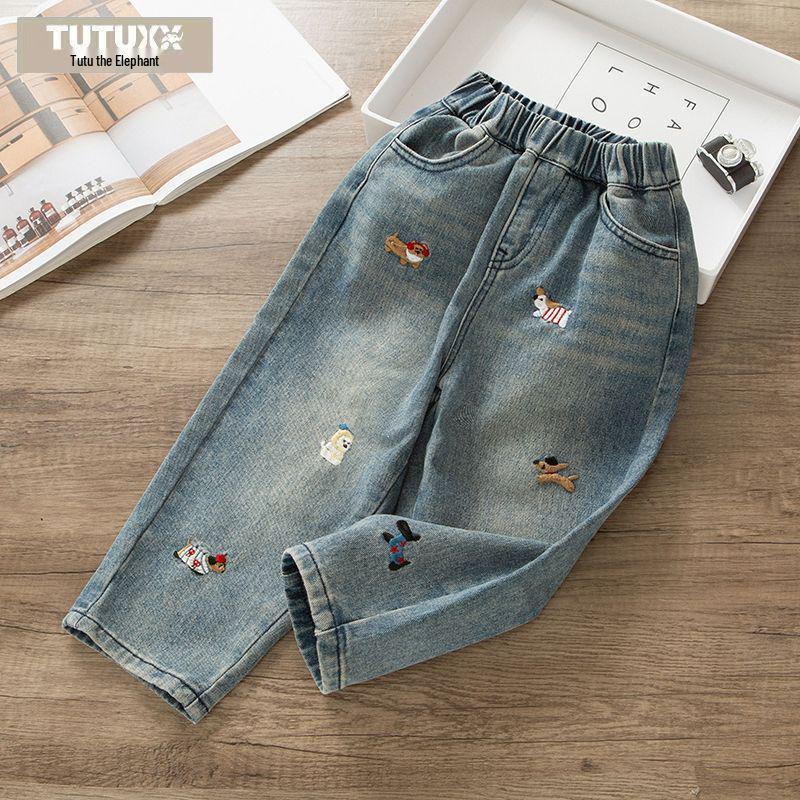 

Tutu Little Elephant Unisex Baby Jeans: Washed, Soft, Trendy Korean-Style, Versatile Spring & Autumn Pants 90