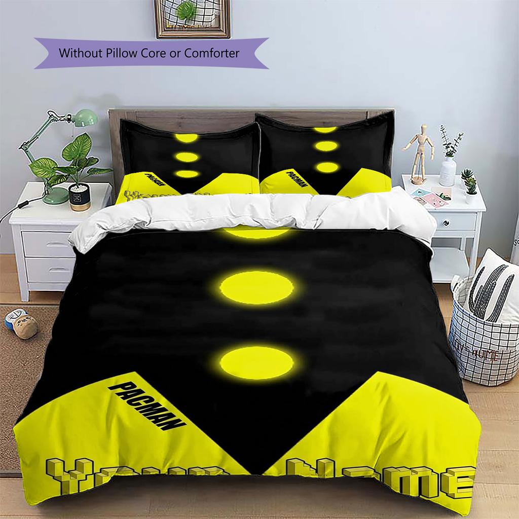 Pac-Man Individuelles Namensmuster Bettwäsche, Steppbett Set Bettbezug Kissenbezug Zuhause Geburtstagsgeschenk(1 Bettbezug + 2 Kissenbezüge, ohne Füllung)