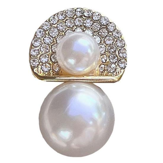 White Faux Pearl Stud Earrings with Semicircle Zirconia Crystal Top Lightweight Silver Needle Bridal Earrings for Brides Bridesmaids Wedding Party