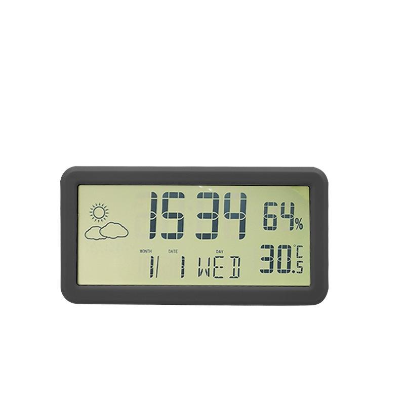 

Цифровой будильник на батарейках с индикацией температуры, влажности, даты, недели, метеостанции, функцией повтора сигнала, настенные часы с ЖК-дисплеем 12/24 часа чёрный