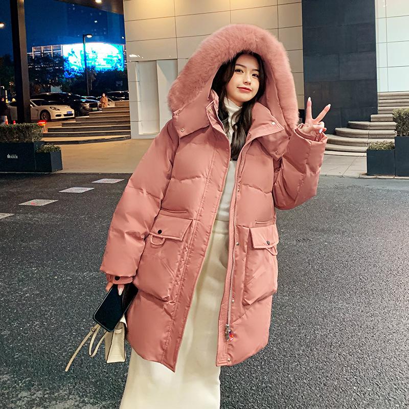 2026 Korean Style Oversized Winter Down Jacket for Plus Size Girls: Slimming Design with Fur Collar, Mid-Length, Fits up to 200 Jin.