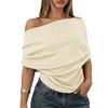 Women's Fashion Off Shoulder Sleeve Top - Casual One Shoulder Blouse Summer
