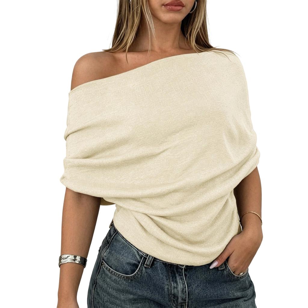Women's Fashion Off Shoulder Sleeve Top - Casual One Shoulder Blouse Summer