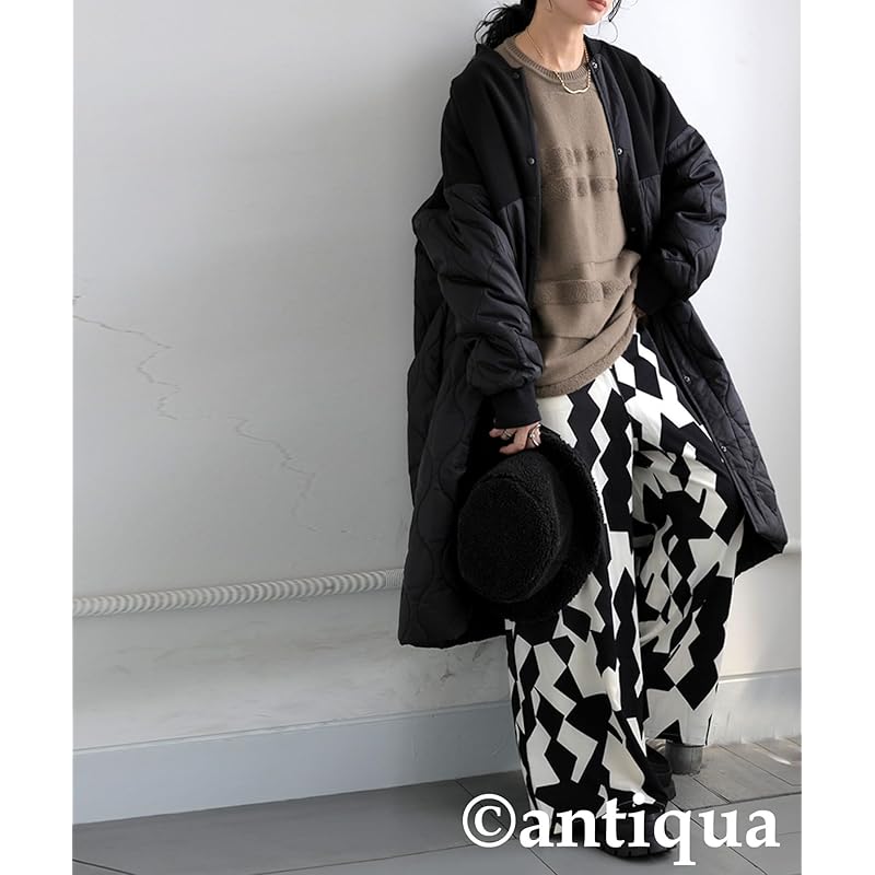 [antiqua] [Antica] Monotone Pattern Pants Ladies Bottoms PO-00189 Large 05 Black X White