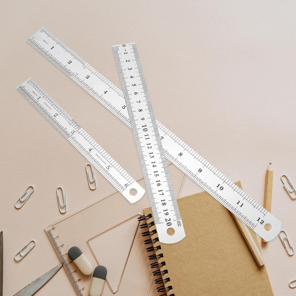 Angoily Stainless Steel Ruler Straight Edge: 3PCS Meter Stick Straight Rule Yardstick Machinist Tools for Measuring Tool Office Carpenter Metal