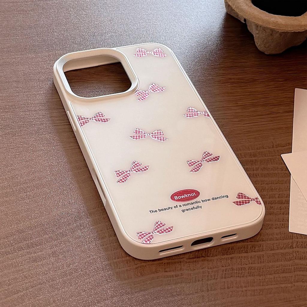 Gilt Red Plaid Bow for Iphone17 Mobile Phone Case for Apple 14 for 16promax Glass Hard 13 Sweet