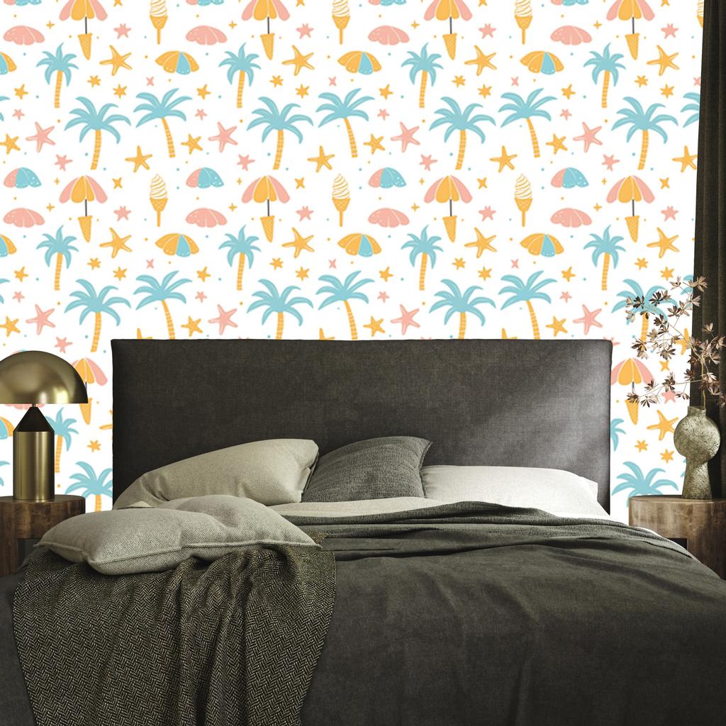 Summer Wallpaper White, Cream and Celadon for Living Room and Bedroom 50x1000