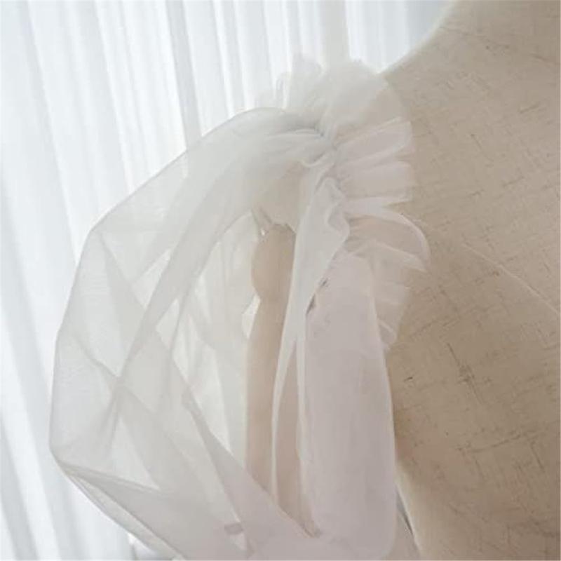 Elegant Tulle Bishop Sleeve False Sleeves Sheer Stage Costume Accessory White Ruffled Long Sleeve for Wedding
