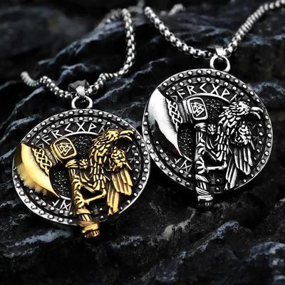 Nordisk Viking Rune Ravneøks Anheng - Titanstål Halskjede & Pynt