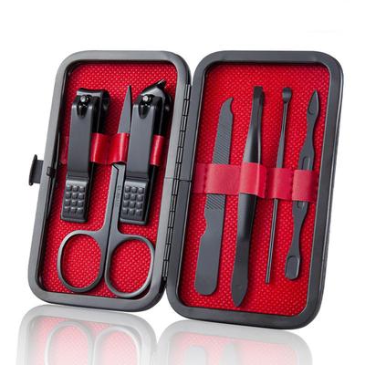 Set di 7 pezzi per unghie in acciaio inossidabile, elegante tagliaunghie nero, tagliaunghie, lime per unghie, strumenti di bellezza per manicure completa