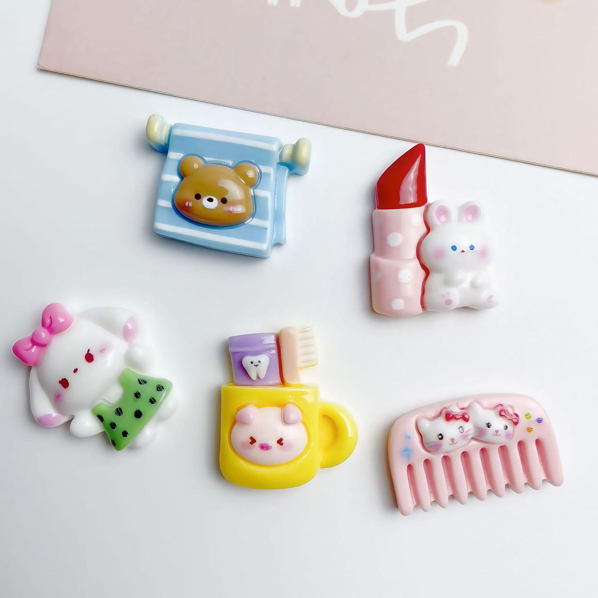 Cute Glossy Cartoon Bear & Rabbit Resin Accessories: Lipstick Holder, DIY Phone Case, Handmade Hair Clip/Tie, Jewelry Material. CQ