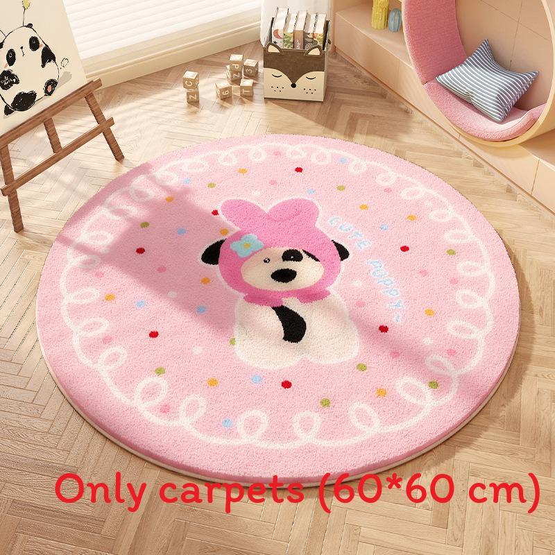 Cartoon Animal Pattern Circular Carpet With Water Wash For Kids Bedroom And Lounge Area