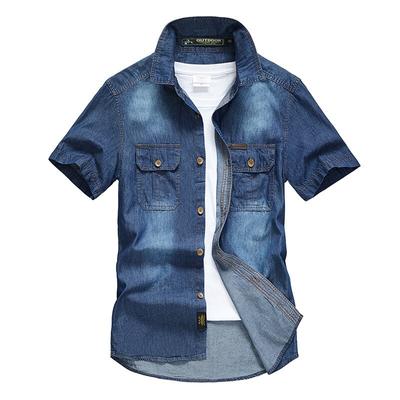 Summer Denim Shirt Men Casual Cotton Short Sleeve Mens Dress Shirts