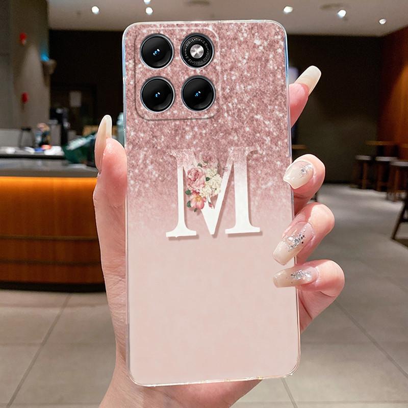 Anti-scratch Phone Case For Motorola Edge 70 Fusion Jelly Clear TPU Soft Casing Fashionable Lucky Letter Flower Couple Shell