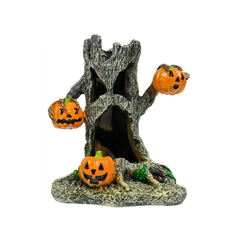 Halloween Resins Sculpture for Fish Tanks Table Displays and Outdoor Garden Decoration Featuring Stump Pumpkin