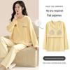 Women's Korean Style Cartoon Long Sleeve Casual Home Set with Chest Pads