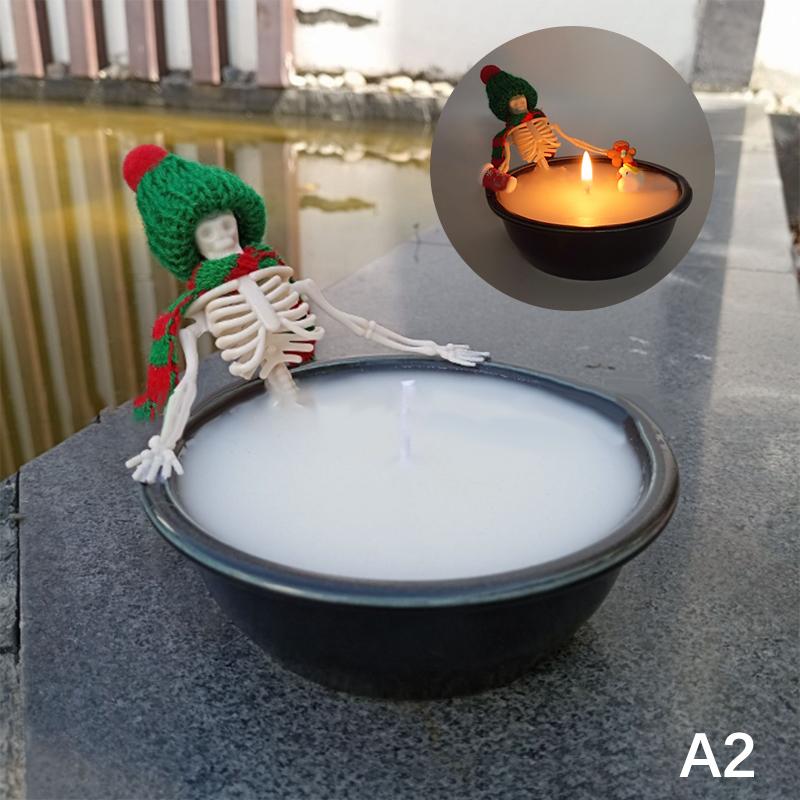 Halloween Skeleton Candle Decorations Ornament Gothic Cauldron Milk Basin Bathing Skull Candle With Hat Scarf Home Decor Gift