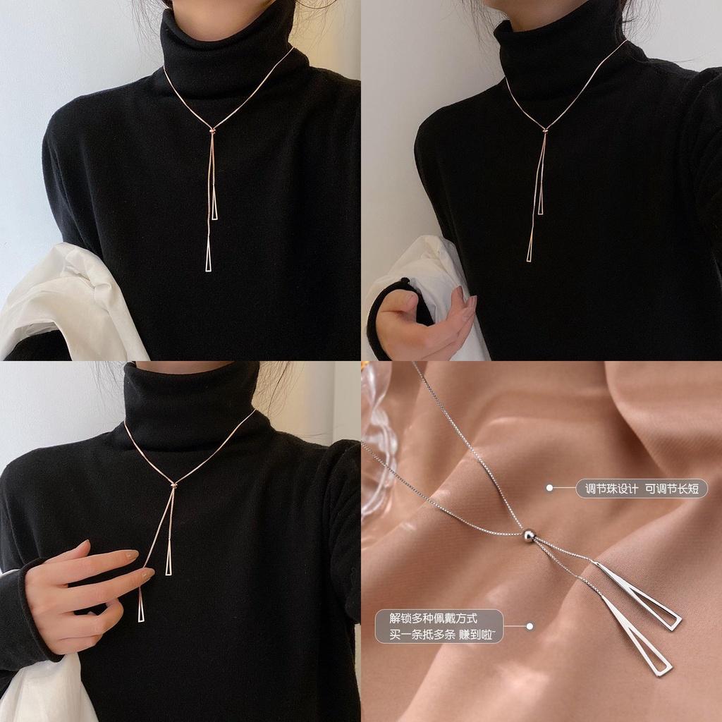 Fashionable Geometric Triangle Sweater Chain For Women Ins Metal Style Long Necklace