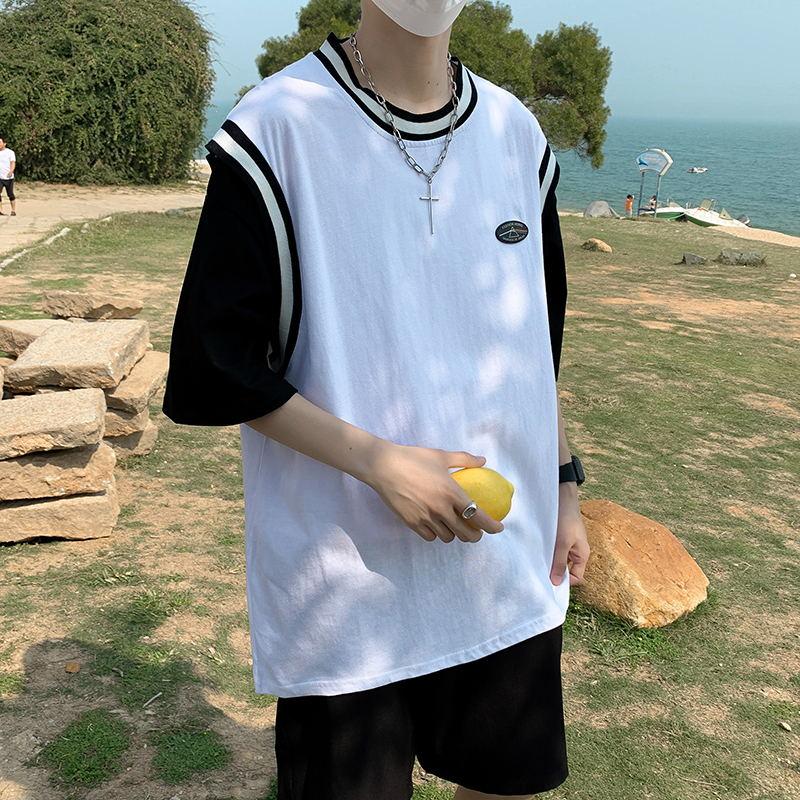

Мужские летние модные брендовые футболки с короткими рукавами в Гонконгском стиле в стиле Харадзюку с половиной рукавом, модные свободные футболки на все случаи жизни
