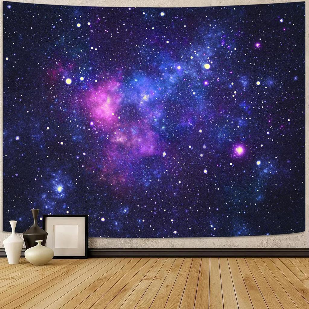 Faxdong Blacklight Galaxy Universe Space Tapestry, UV Reactive Starry Night Sky Mysterious Nebula Stars Ceiling Tapestries for B