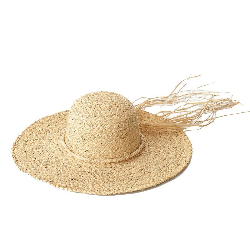 Spring and summer new versatile casual hand-woven straw hat fashionable raffia rough edge beach vacation sun protection simple sun hat