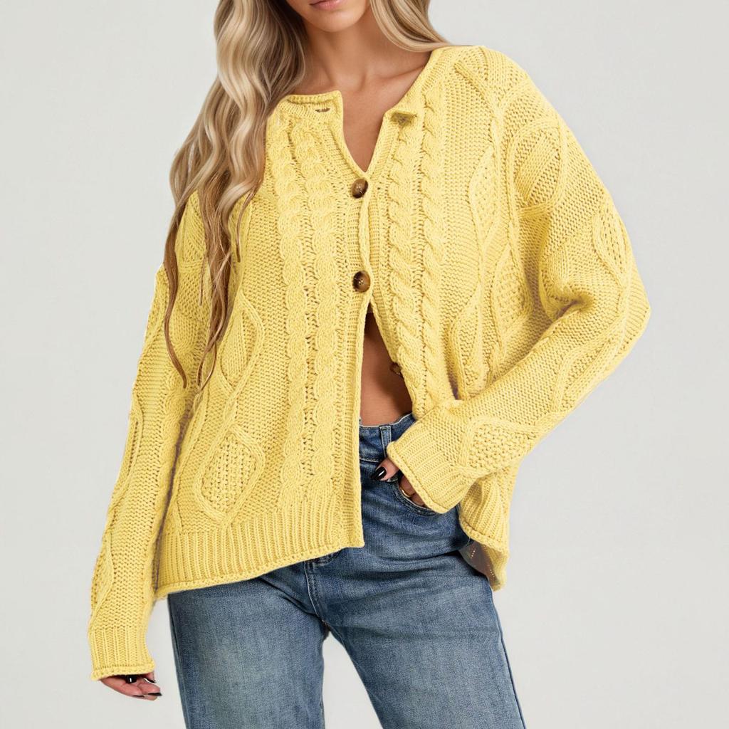 Damen Langarm Zopfmuster Strickjacke Farbe Lässiger Pullover Top