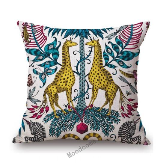 Orange Yellow Blue Pink Purple Tropical Plant Giraffe Unicorn Animal Pattern Toile De Jouy Decorative Pillow Case Cushion Cover