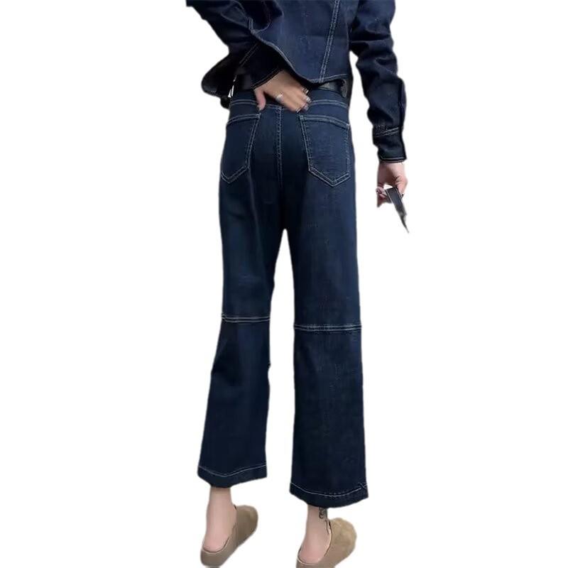 Women's Large Straight-Leg Jeans - Autumn/Winter 2024, Loose Fit, Slim Nine-Point Wide-Leg Style