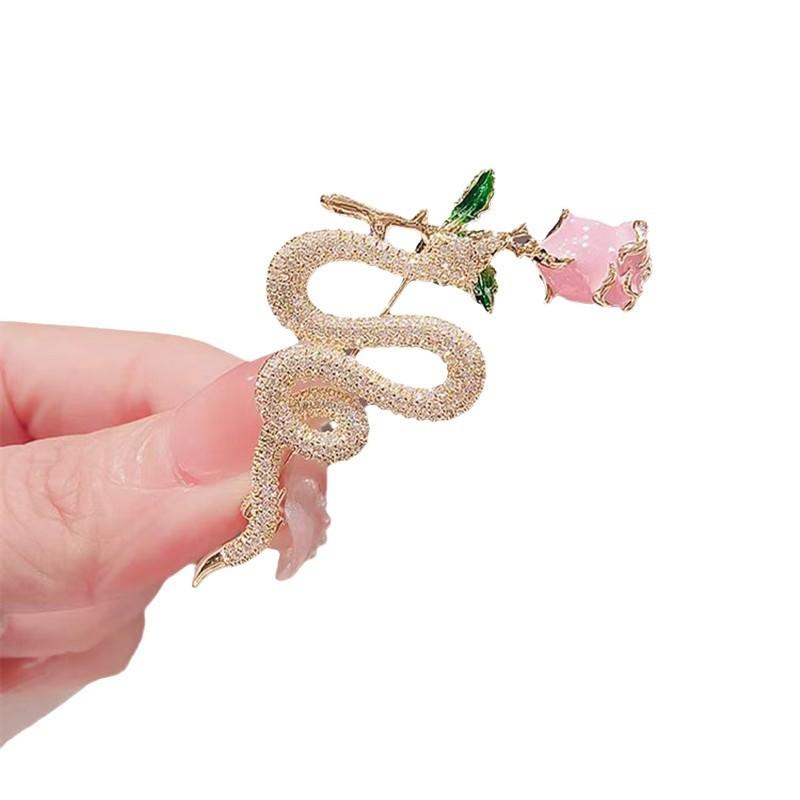Rose Bouquet Snake Shape High-end Women's Light Luxurious Zircon Accessories Brooch