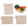 3PCS Reusable Produce Shopping and Storage Bags, Drawstring, Washable Organic Cotton Mesh