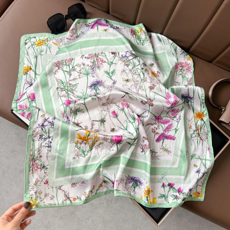 Silk scarf 71 * 71 imitation silk square scarf Korean atmosphere neck silk scarf flower pattern flower polka dot scarf