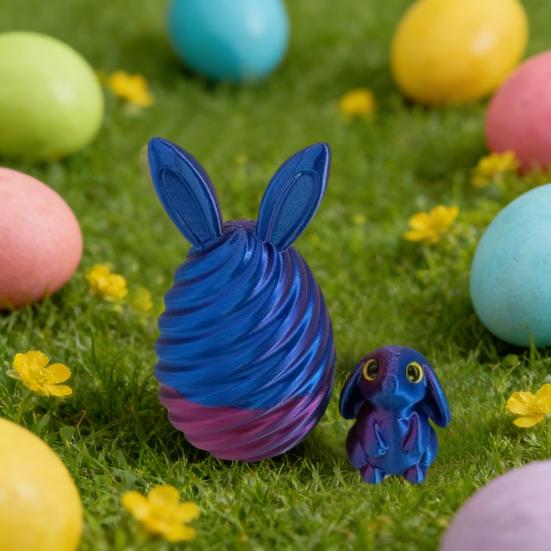3D Printed Easter Egg with Mini Bunny Inside Spiral Bunny Egg Fidget Toy for Home Office Decor Easter Basket Stuffers for Kids Adults