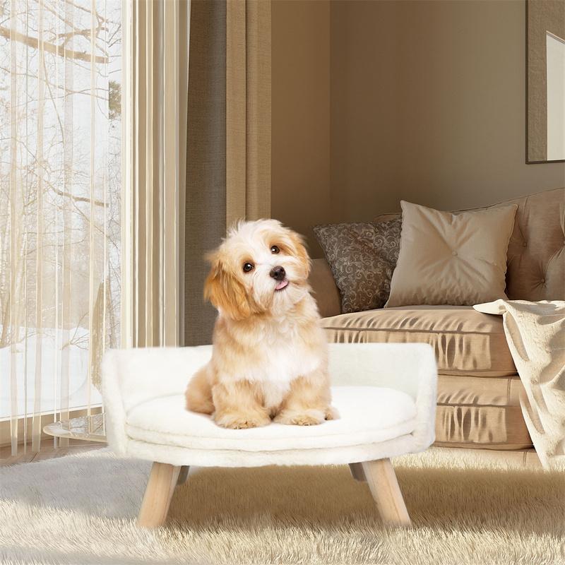 Luxury Soft Warm Plush Cat Bed Nesting Chair with Wood Legs Washable Waterproof Cushion Pad Pet Bed for Small Animals