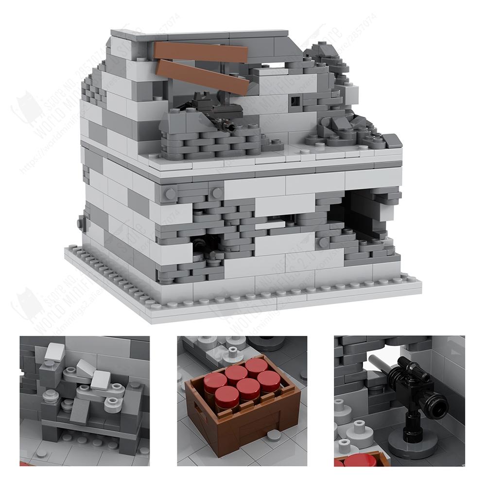 MOOXI Military WW2 Battlefield Ruin Damaged House Model MOC Bricks DIY Assembled Building Blocks Toys For Childrens Adults Gifts