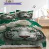 White Tiger Pattern Bedding Quilt Set Quilt Cover Pillowcase Home Decoration Birthday Gift (1 * Duvet Cover + 2 * Pillowcase, Without Core)