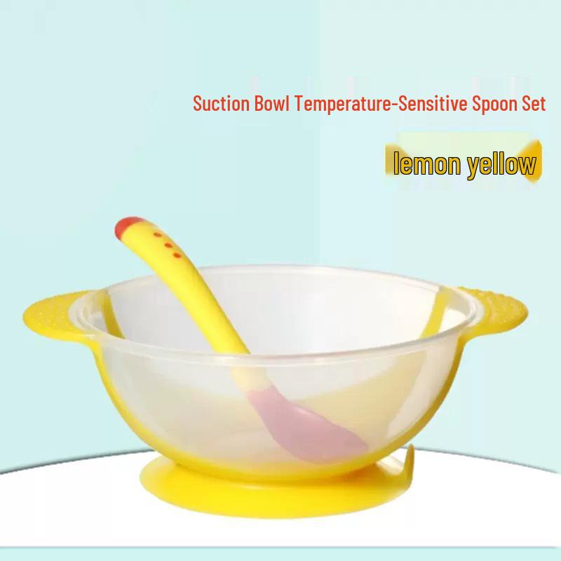 

Temperature-Sensitive Baby Tableware Set: Suction Bowl, Soft Spoon, and Fork for Newborns