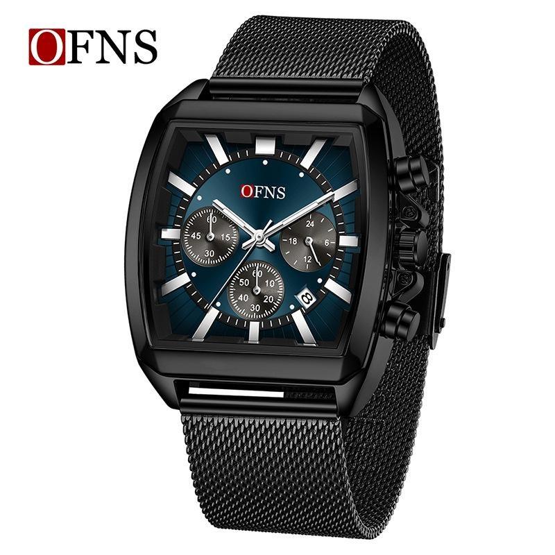 Herren Square Chronograph Armbanduhren Silikon-/Netzarmband, Luxuriöse Stilvolle Analoge Uhr für Arbeit & Streetwear