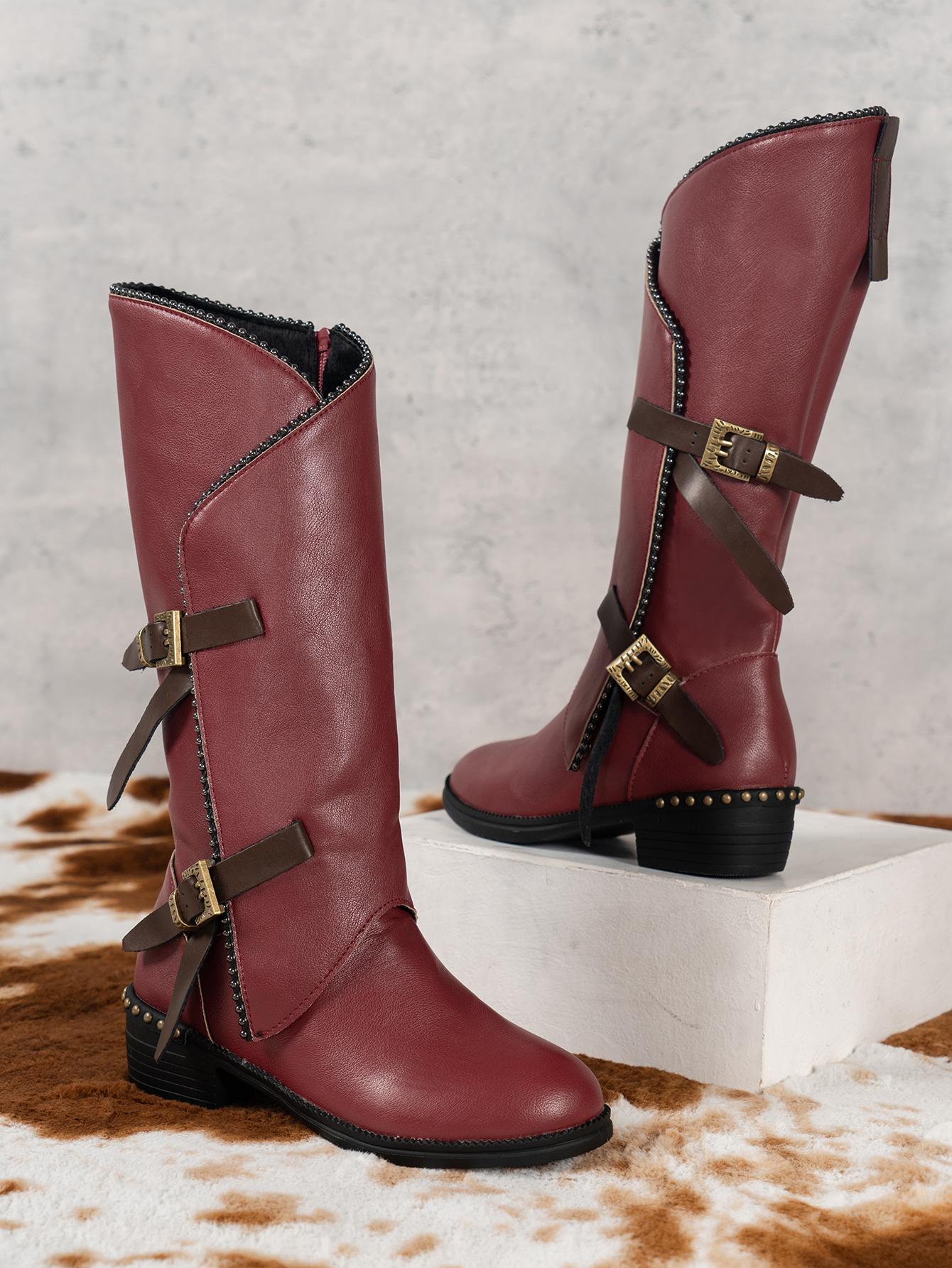 

Новые женские кожаные сапоги средней длины 2024 года, высокие сапоги, женские мотоциклетные ботинки, готические ботинки New Rock, панк-модная обувь для женщин, большие размеры 43 красный