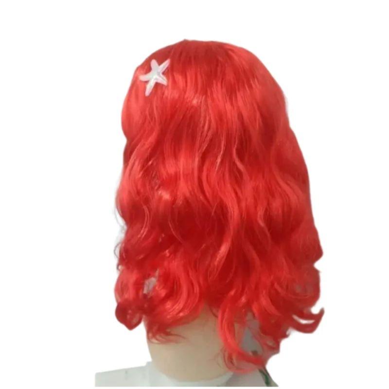 Ariel Little Mermaid Wig for Girls Red Wavy Long Hair with Cute Mermaid Tail Purse Bag Halloween Carnival Cosplay Accessories