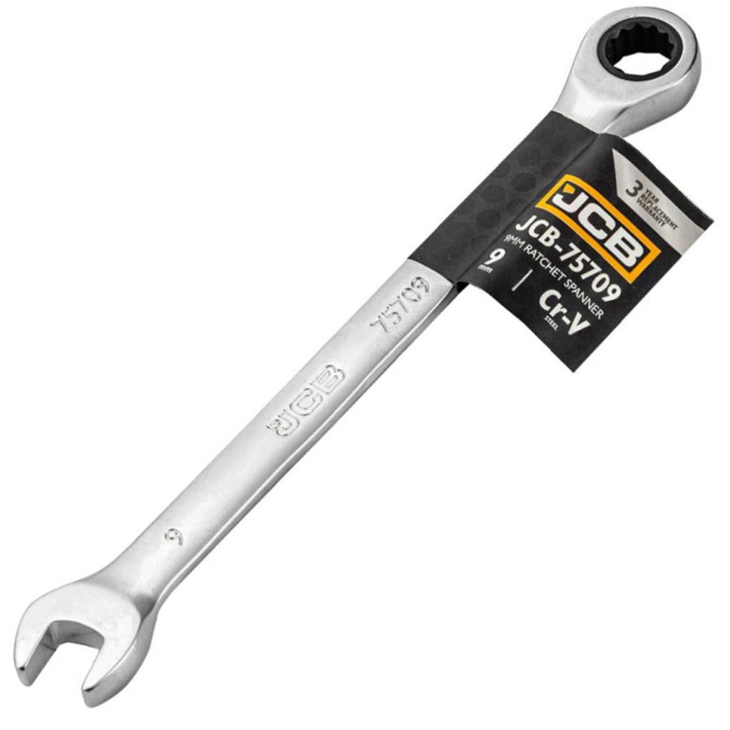 JCB 2-sided Ratchet Open-end Wrench 9mm Cr-V 12-point