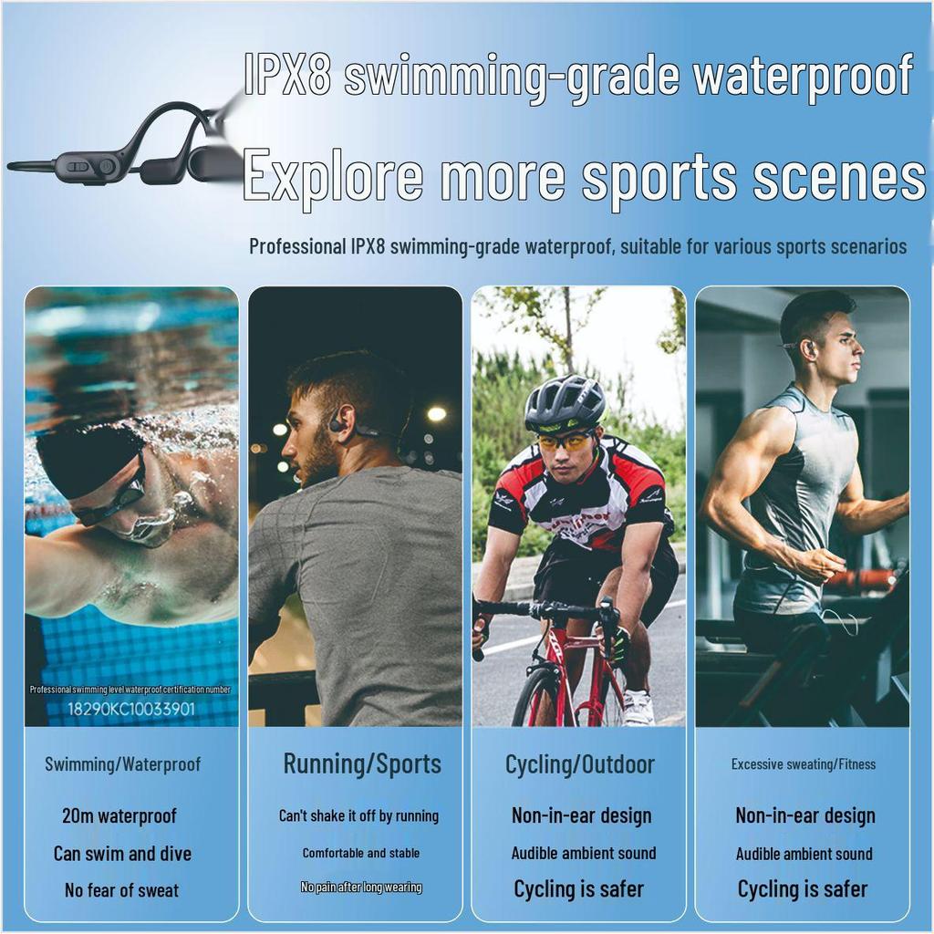 Y12 Waterproof Bone Conduction Bluetooth Earphones for Sports and Swimming – High Quality Sound, Ear-Hook Design