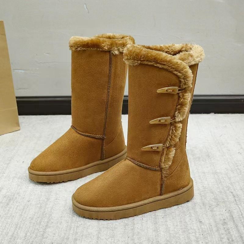 Damen Winter Schneestiefel mit Fellfutter Warme Mid-Calf-Stiefel Wildlederimitatstiefel Damen Fleece Bequeme Leichte Bailey Button Stiefeletten