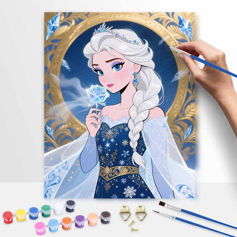 Disney digital oil painting art kit ice queen blue rose handmade diy home decorations