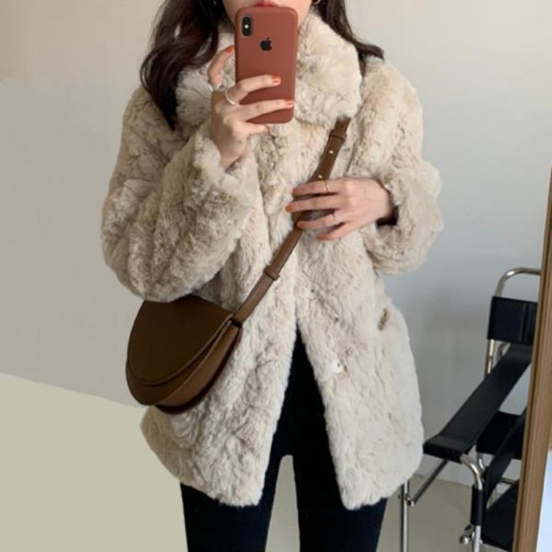 Winter new lamb plush imitation fur coat women's medium and long thin thickened imitation rabbit fur coat