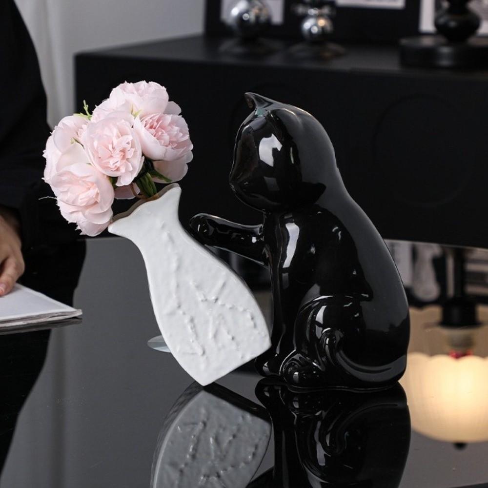 Cat Statue Cat Pushing Vase Unique Flower Holder Kitten with Tilted Flower Vase  Home Decor