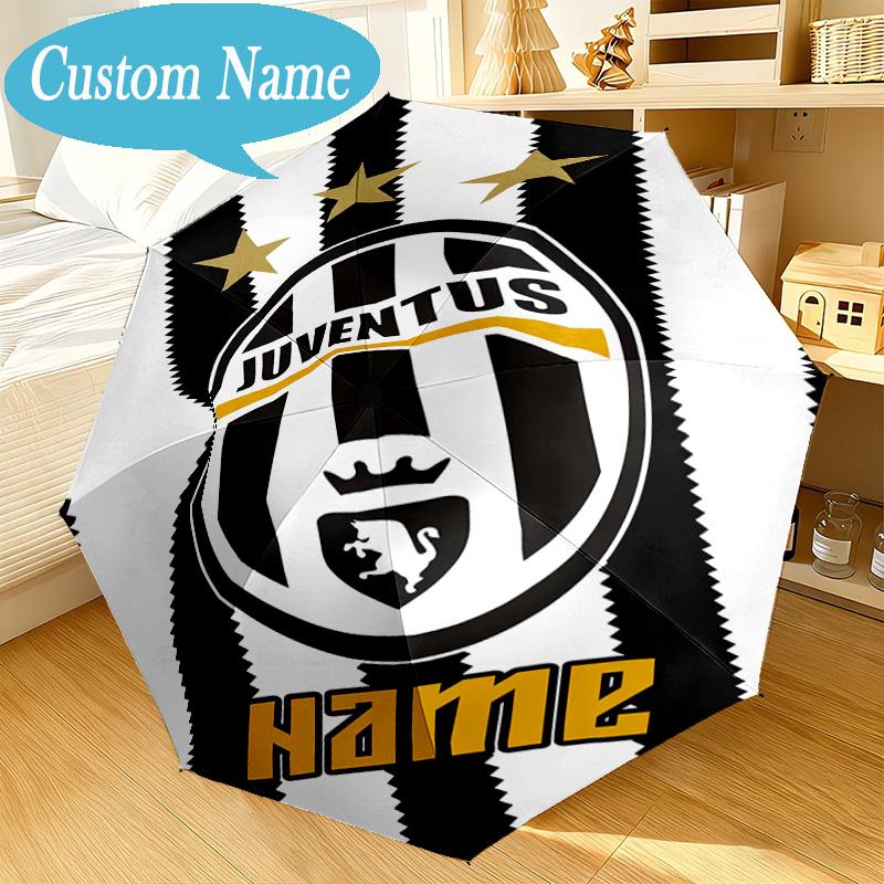 Custom Name Umbrella Juventus Team Crest Umbrella 8-Frame for Travel, Camping, Casual Lightweight Portable, Essential for Family Gifts