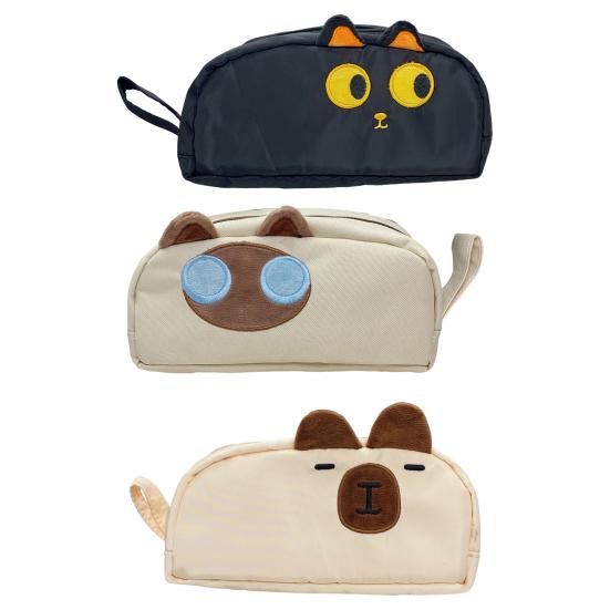 Pencil Case Cartoon Pen Pouch 3D Embroidered Cat Capybara Pen Holder Large Capacity School Stationery Organizer for Kids Teens Students
