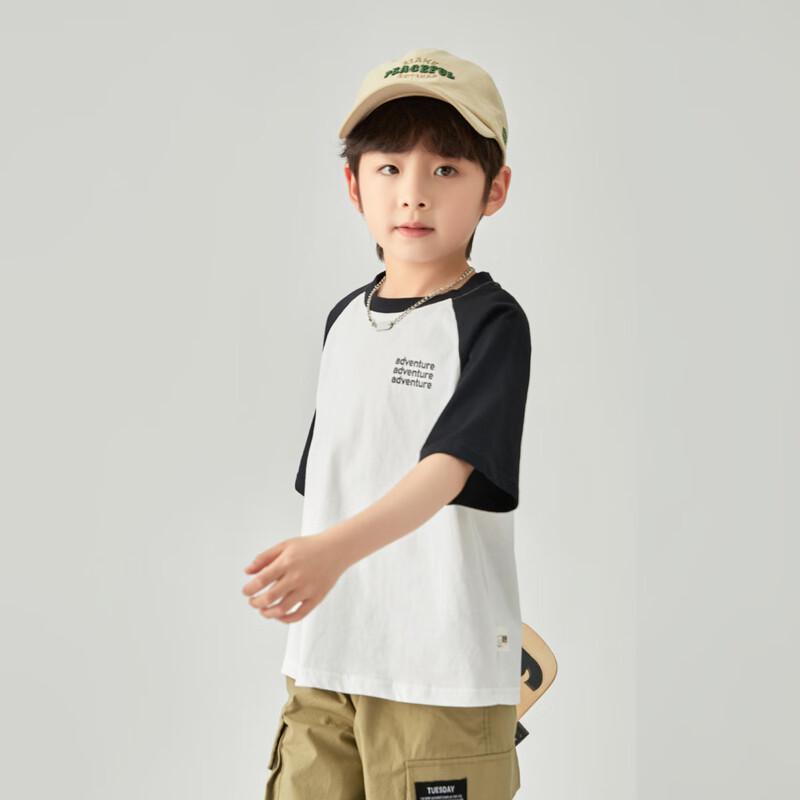 Boy's Color Block Raglan Sleeve Letter Print Ice Cotton T-shirt