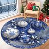 Christmas Blue Pine Berry Snowflake Pattern Round Shape Floor Mats Kitchen Hallway Runner Rug Bedroom Living Room Soft Carpet Non-slip Area Rug